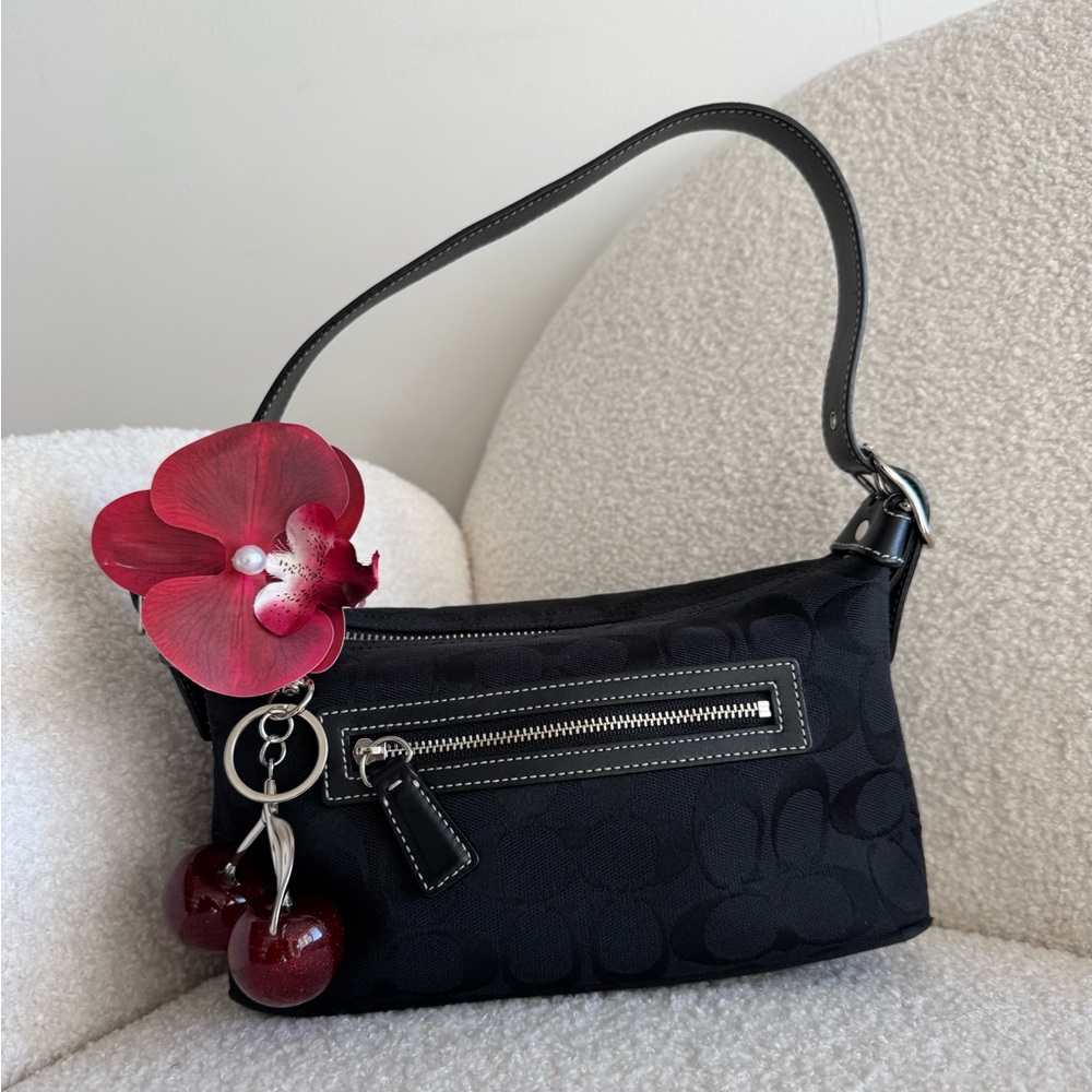 Vintage Coach Black Canvas Demi Baguette Bag
